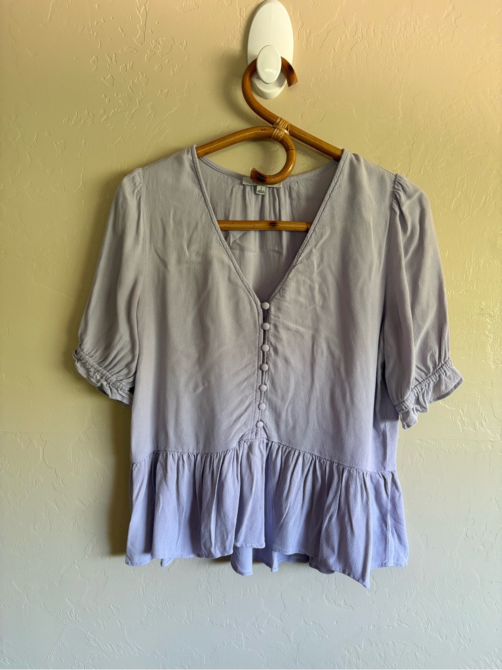 Madewell Lilac Purple Courtyard Ruffle Hemp Short Sleeve Peplum Top Blouse L0011